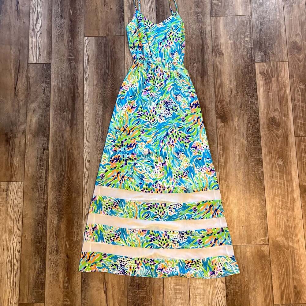Lilly Pulitzer Deanna Sea Soiree Maxi Dress XS Resort White Spaghetti Strap